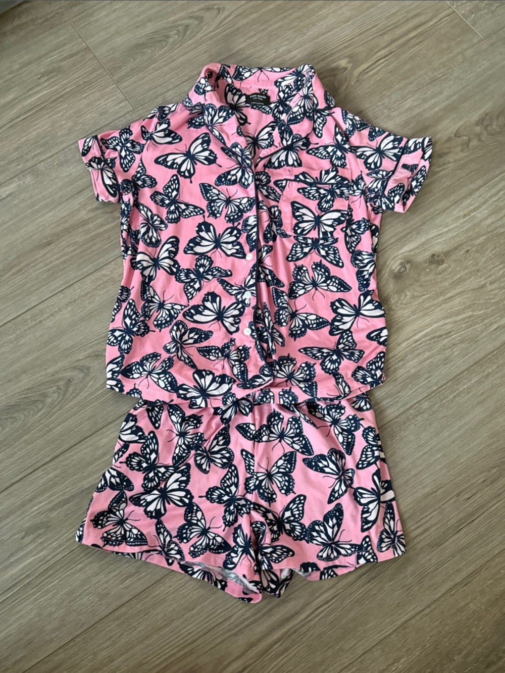 kate spade Pink Butterfly Short Pajama Set with Navy Accents